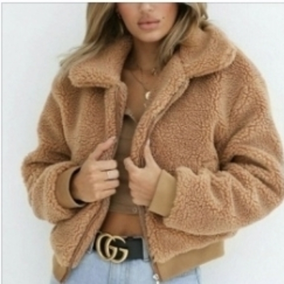 Tigermist Jackets & Blazers - Tiger Mist Tan Sherpa Jacket